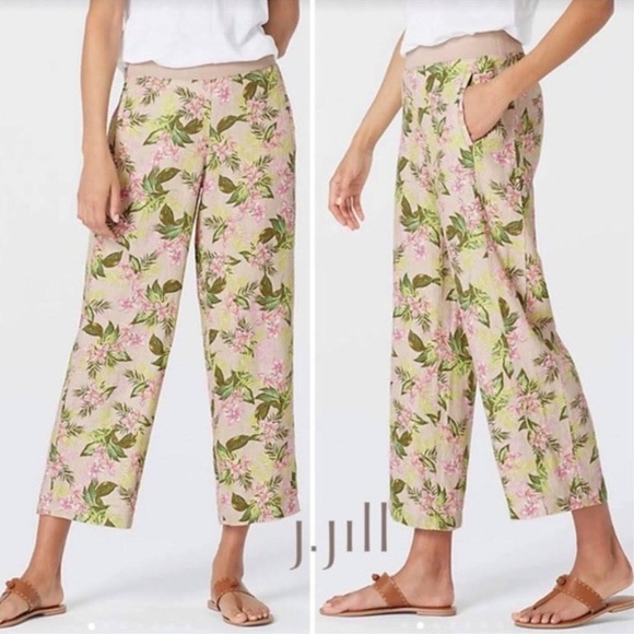 J. Jill Pants - J Jill love linen tropical print wide leg pants Vacation cruise Summer weather